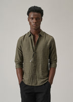 Olive Crushed Self Stripe Shirt