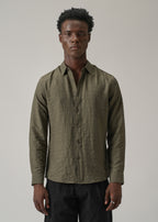 Olive Crushed Self Stripe Shirt