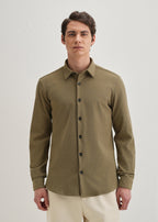 Olive Green Grid Textured Knit Shirt