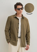 Olive Green Grid Textured Knit Shirt