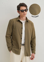 Olive Green Grid Textured Knit Shirt