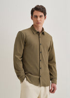 Olive Green Grid Textured Knit Shirt