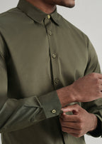 Olive Green Plain Stitchless Placket Shirt