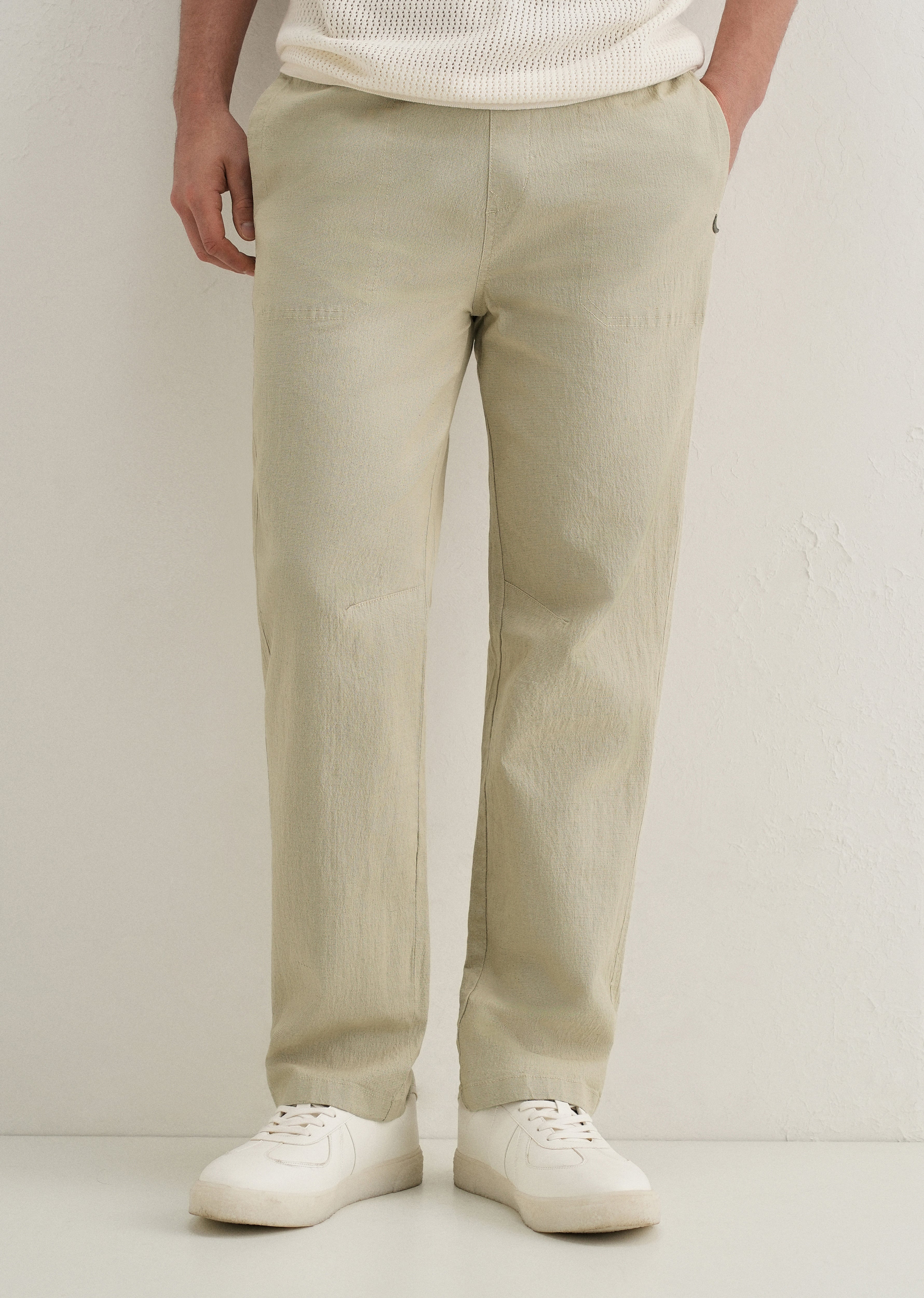 Pale Khaki Drawstring Cotton Linen Pant