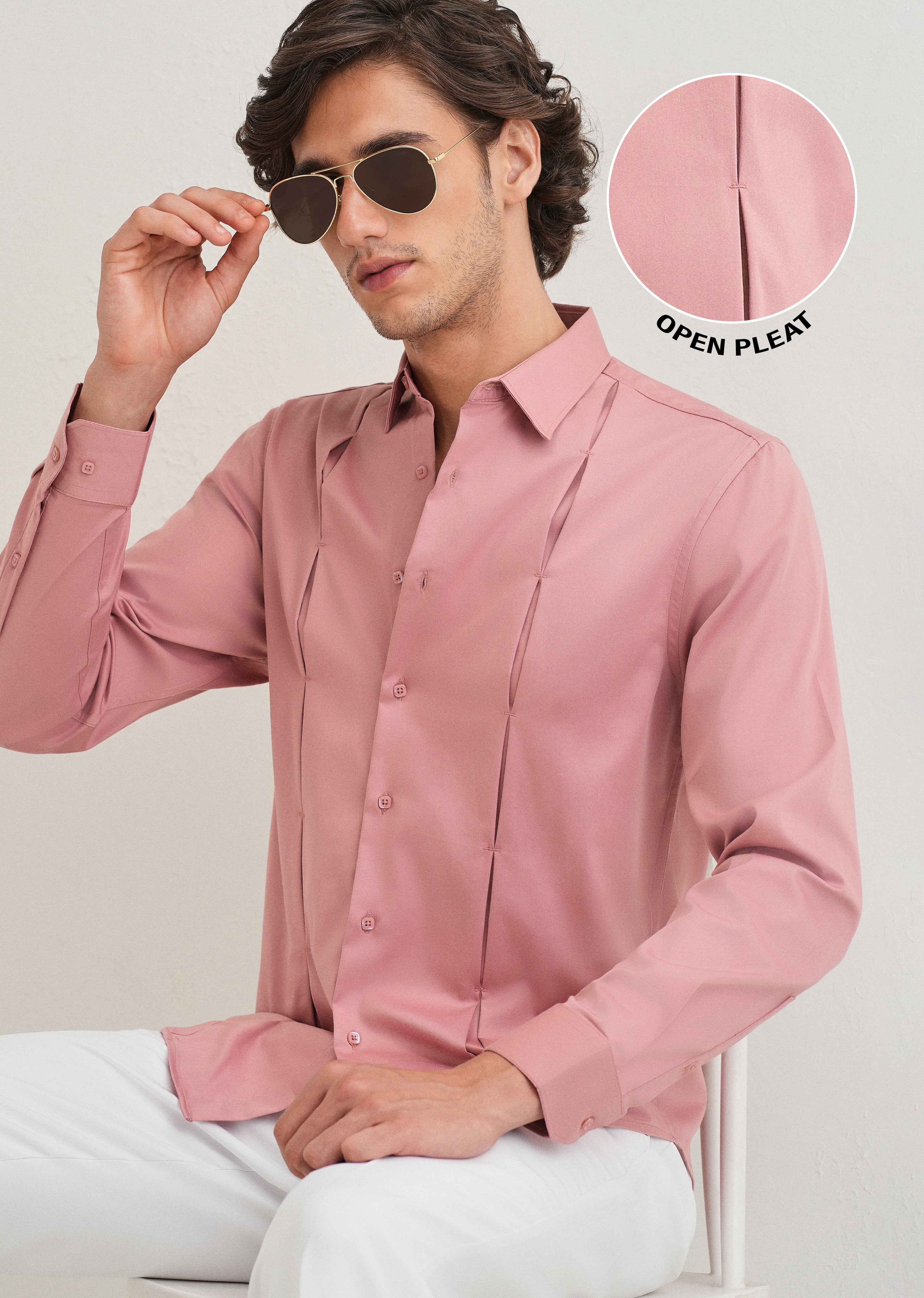Peach Front Panel Open Pleat Shirt