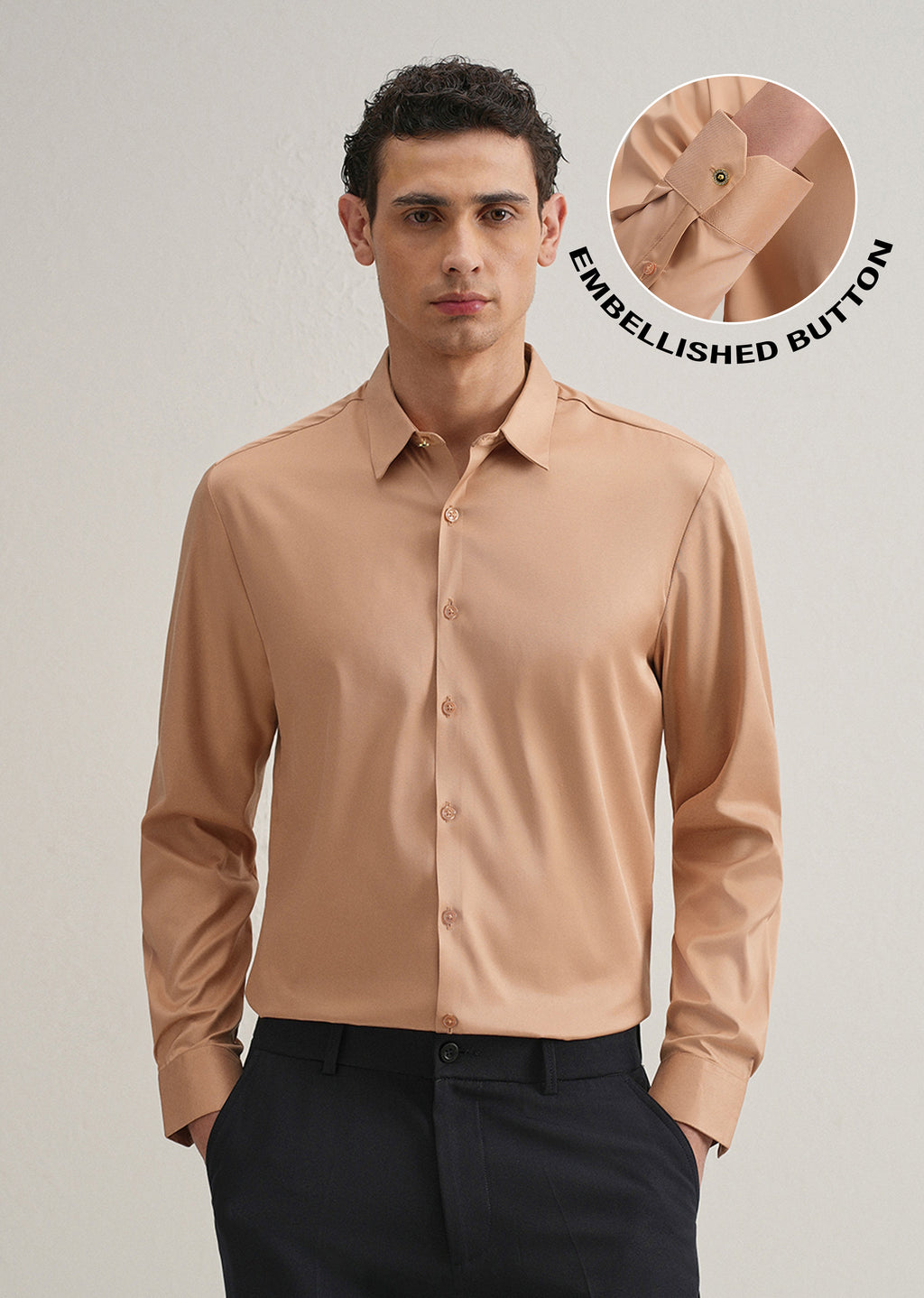Peach Plain Stitchless Placket Shirt