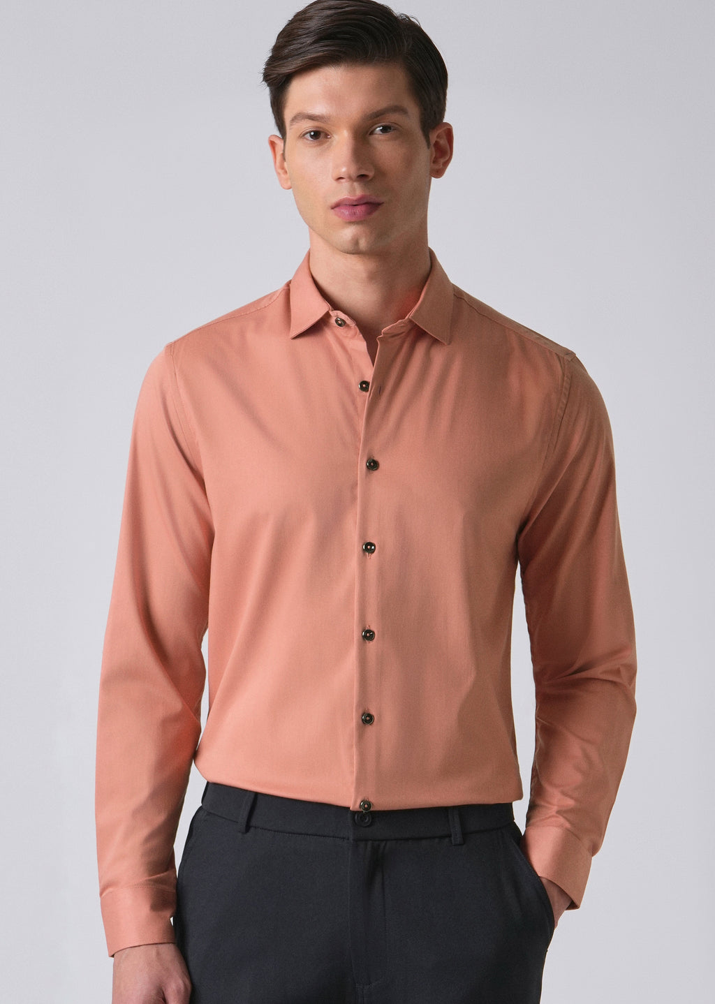 Peach Cotton Stretch Plain Shirt