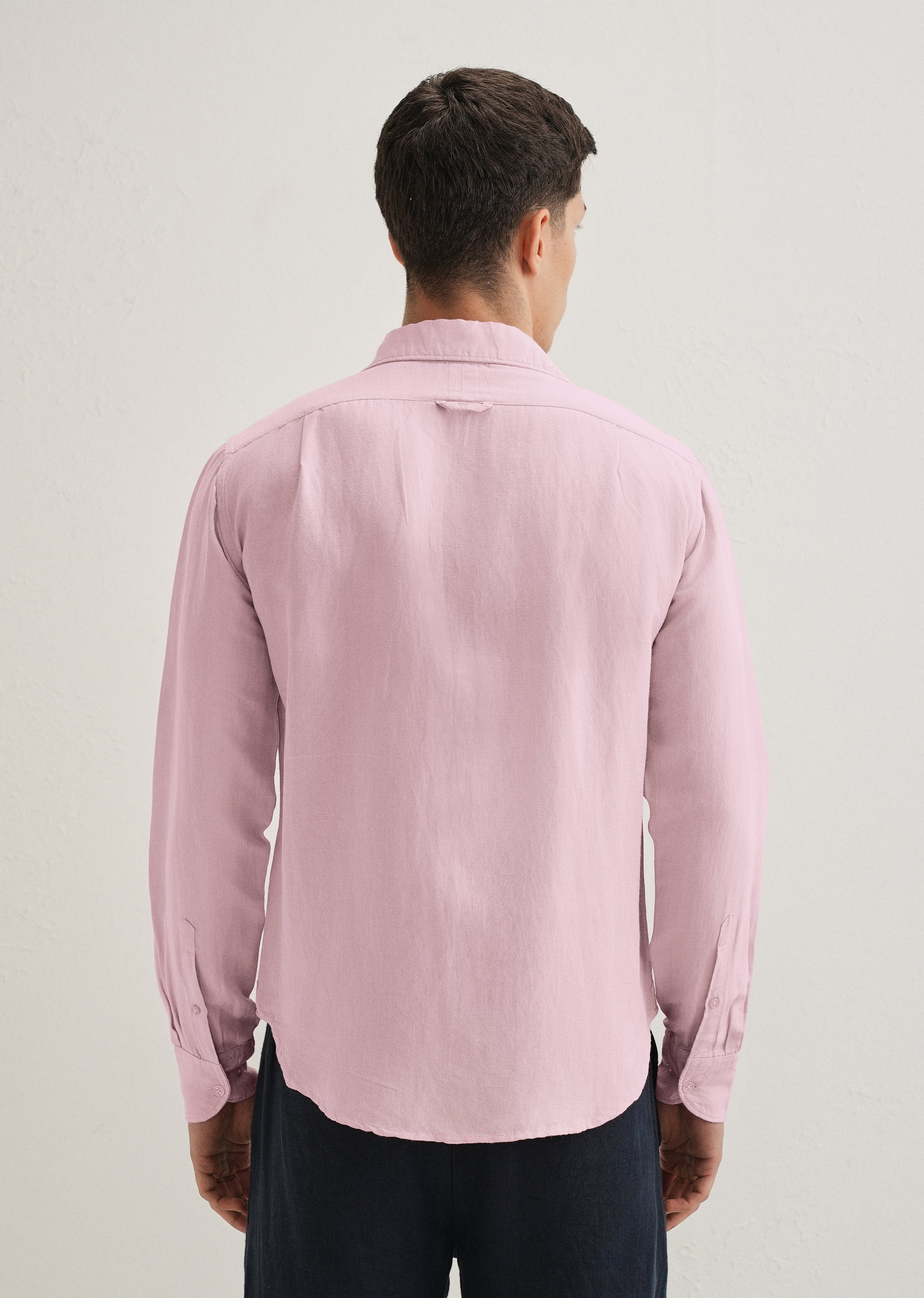 Pink Plain Linen Viscose Shirt