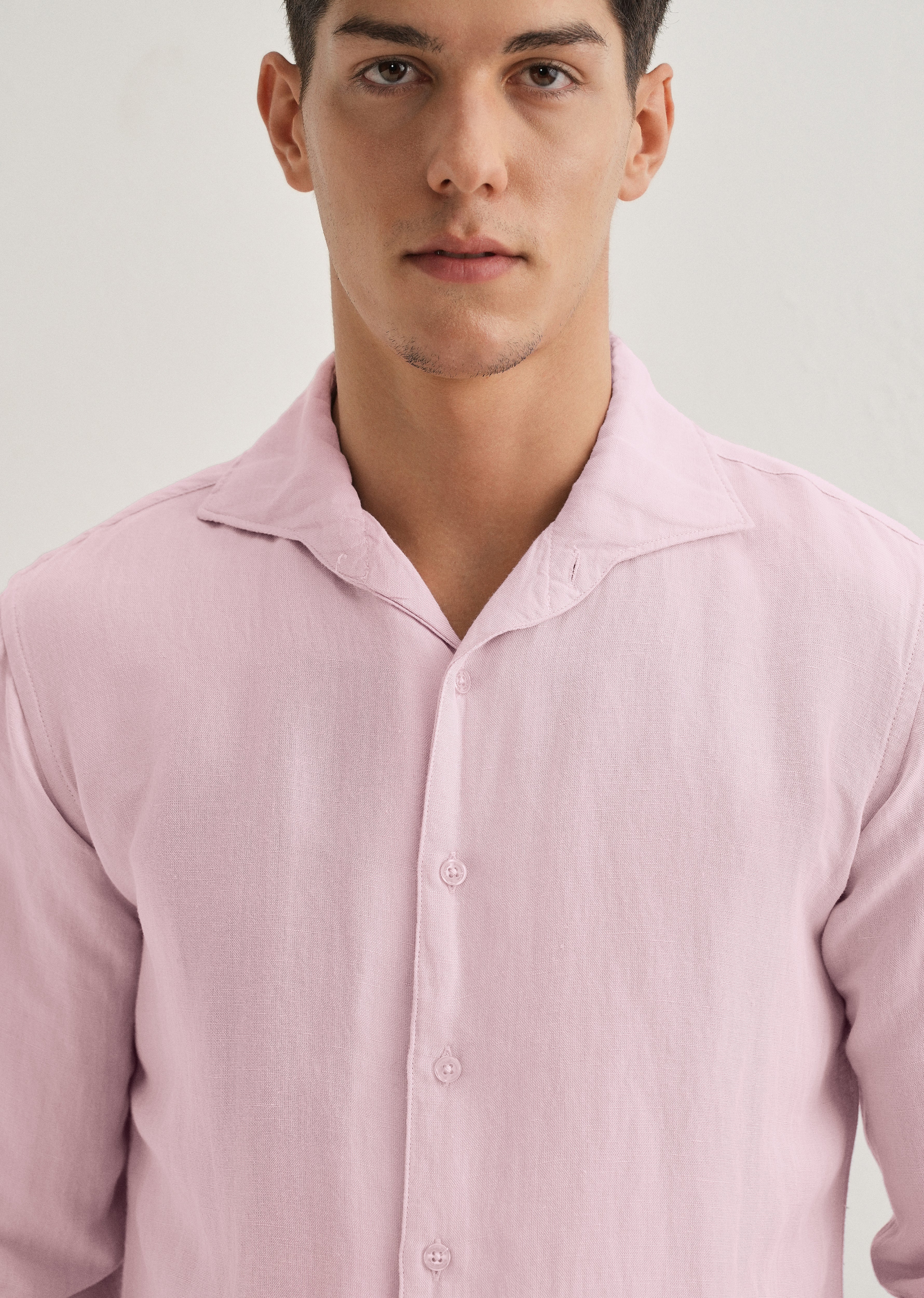 Pink Plain Linen Viscose Shirt