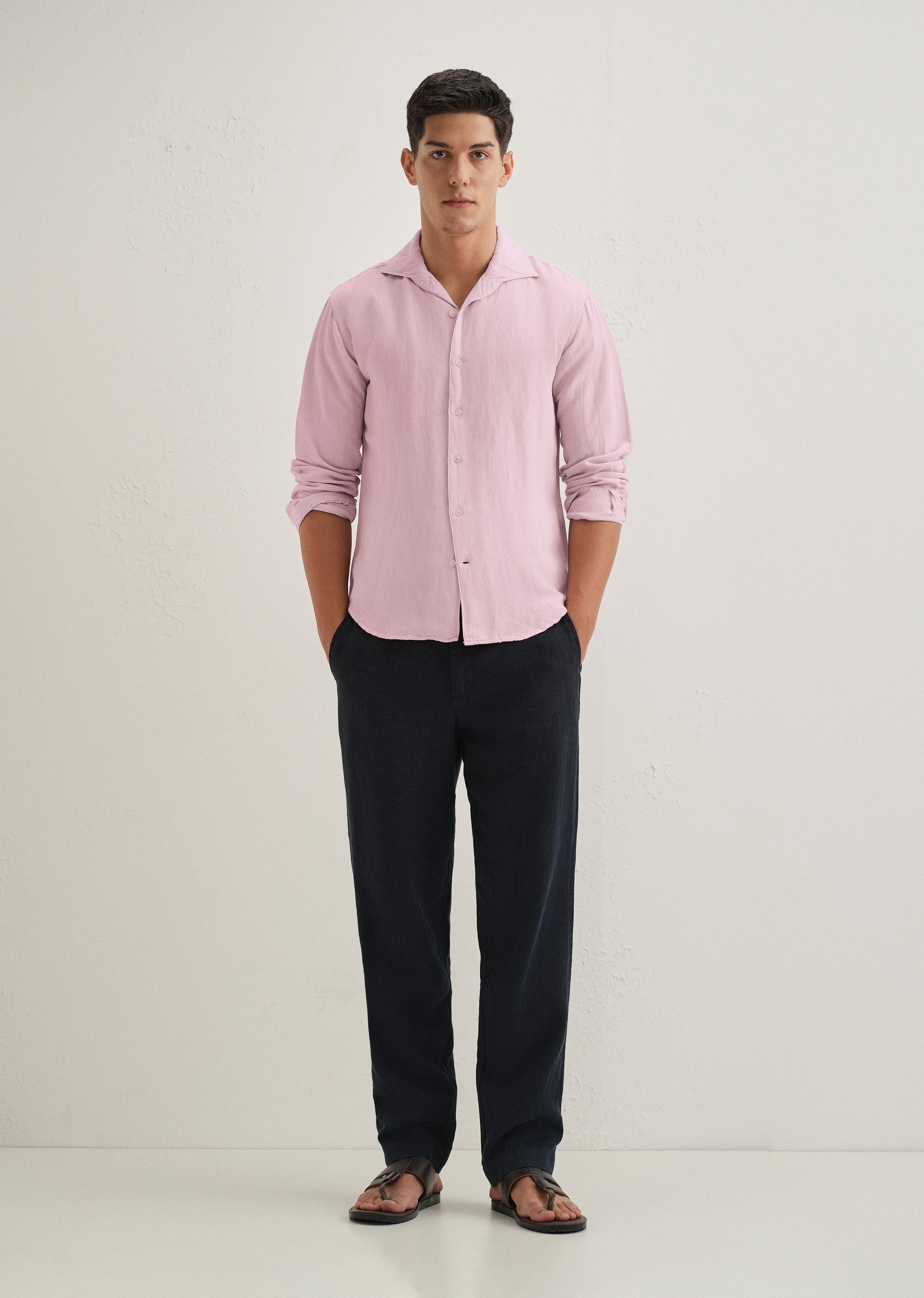Pink Plain Linen Viscose Shirt