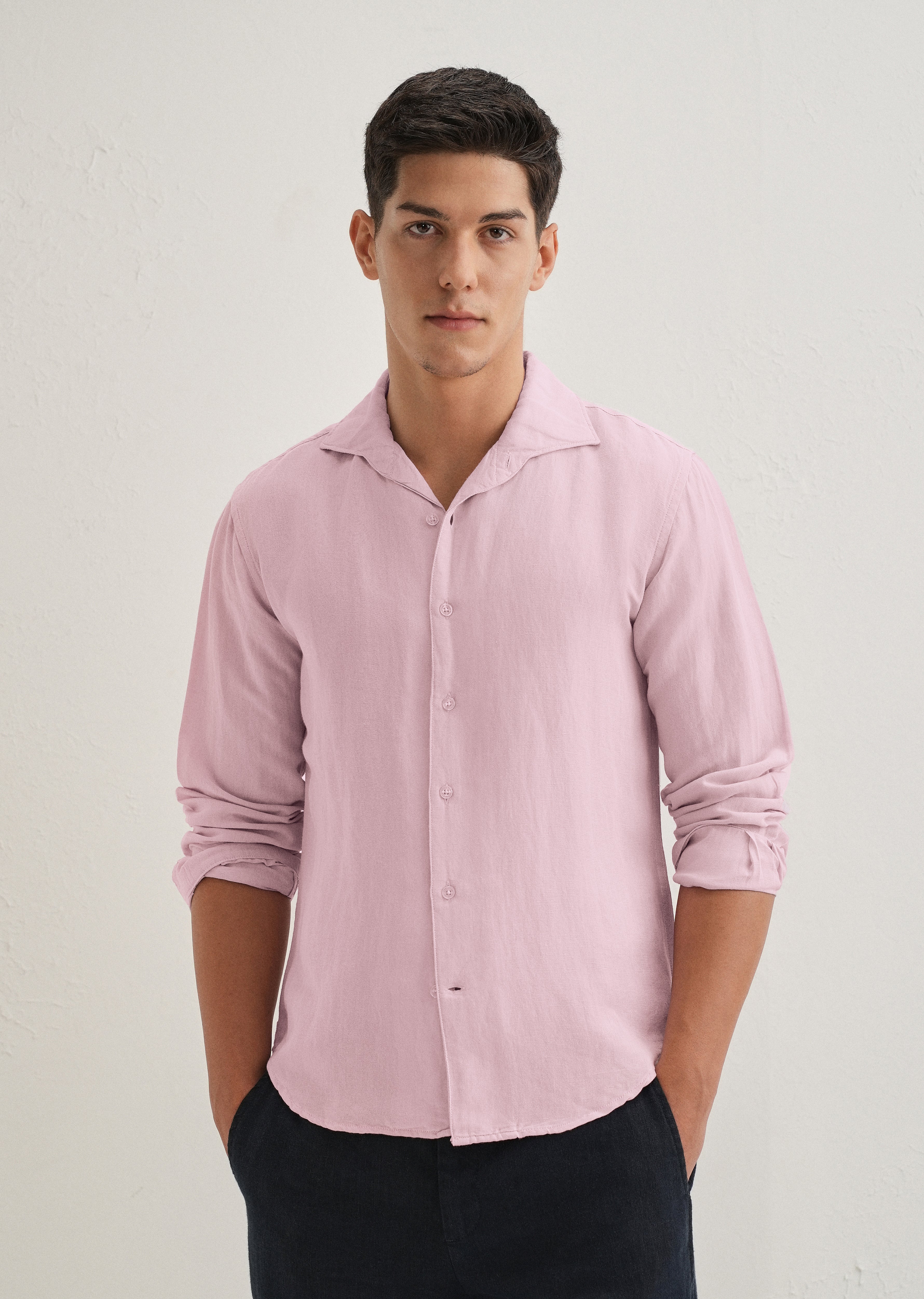 Pink Plain Linen Viscose Shirt