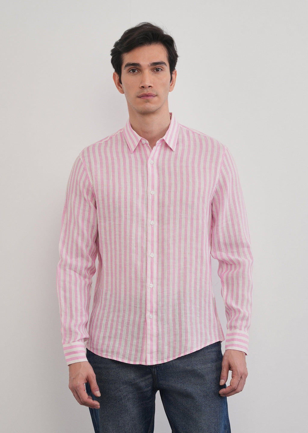 100% Linen Pink Stripe Shirt