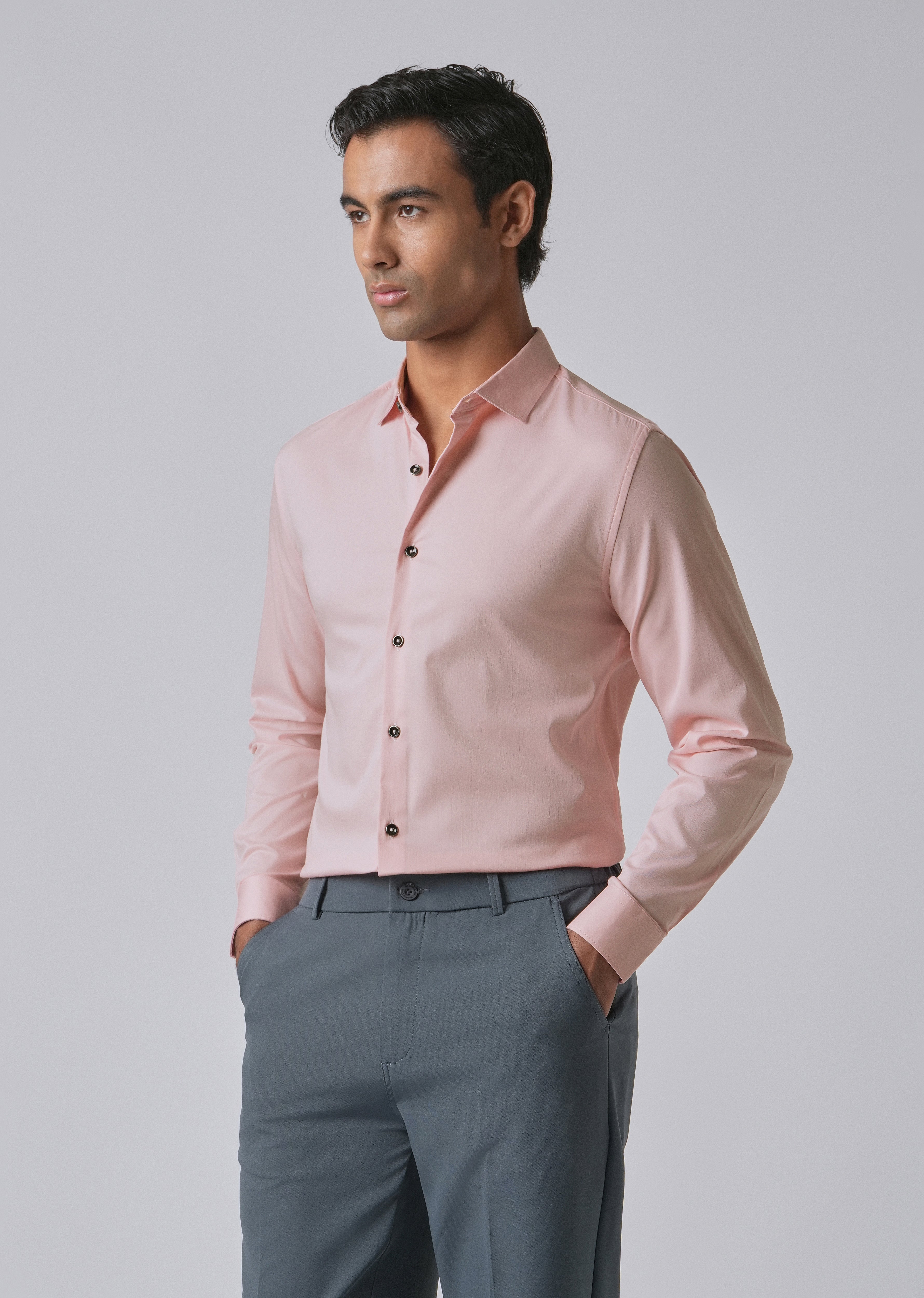 Pink Cotton Stretch Plain Shirt
