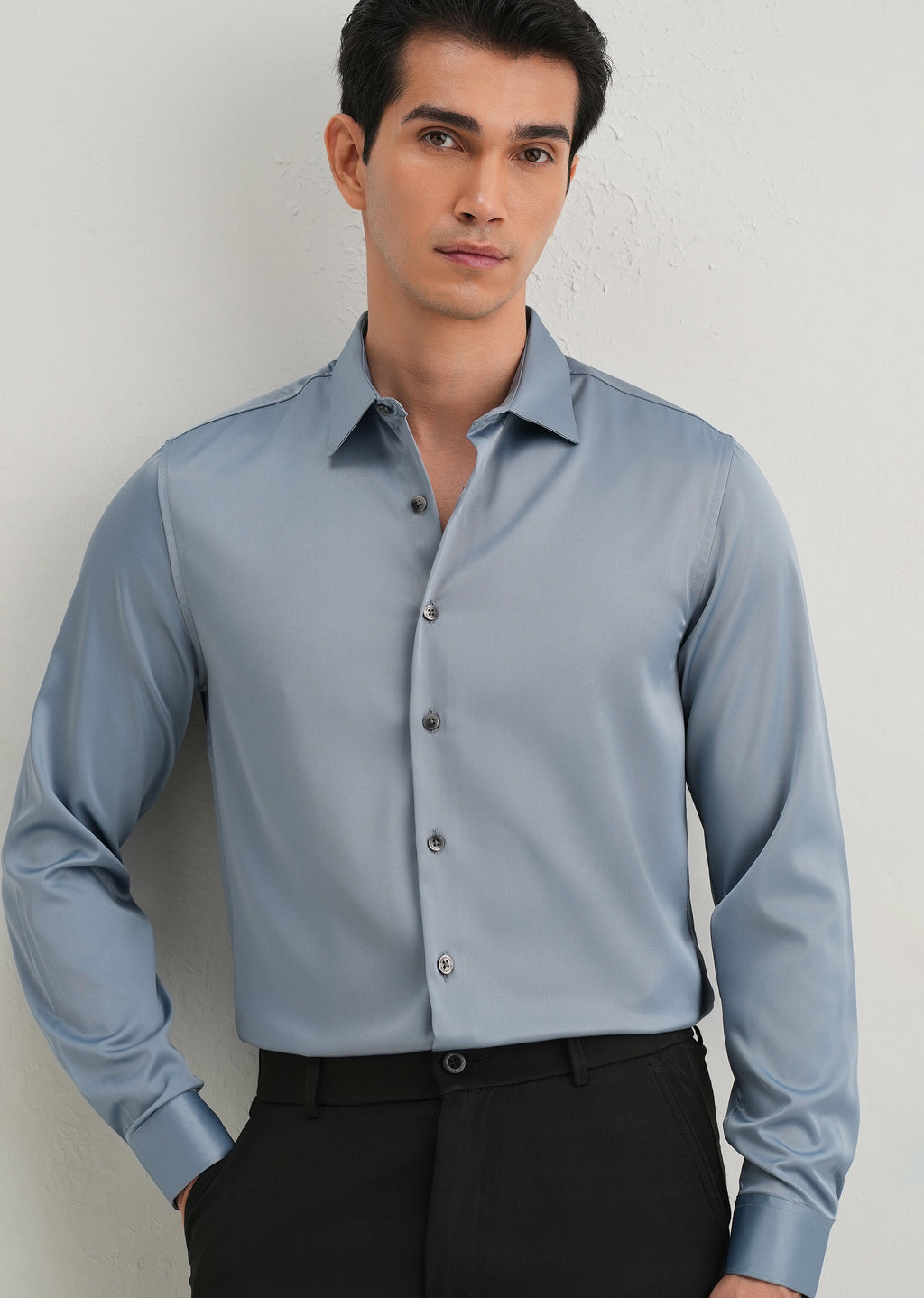 Blue Premium Satin-Finish Plain Shirt