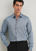 Blue Premium Satin-Finish Plain Shirt