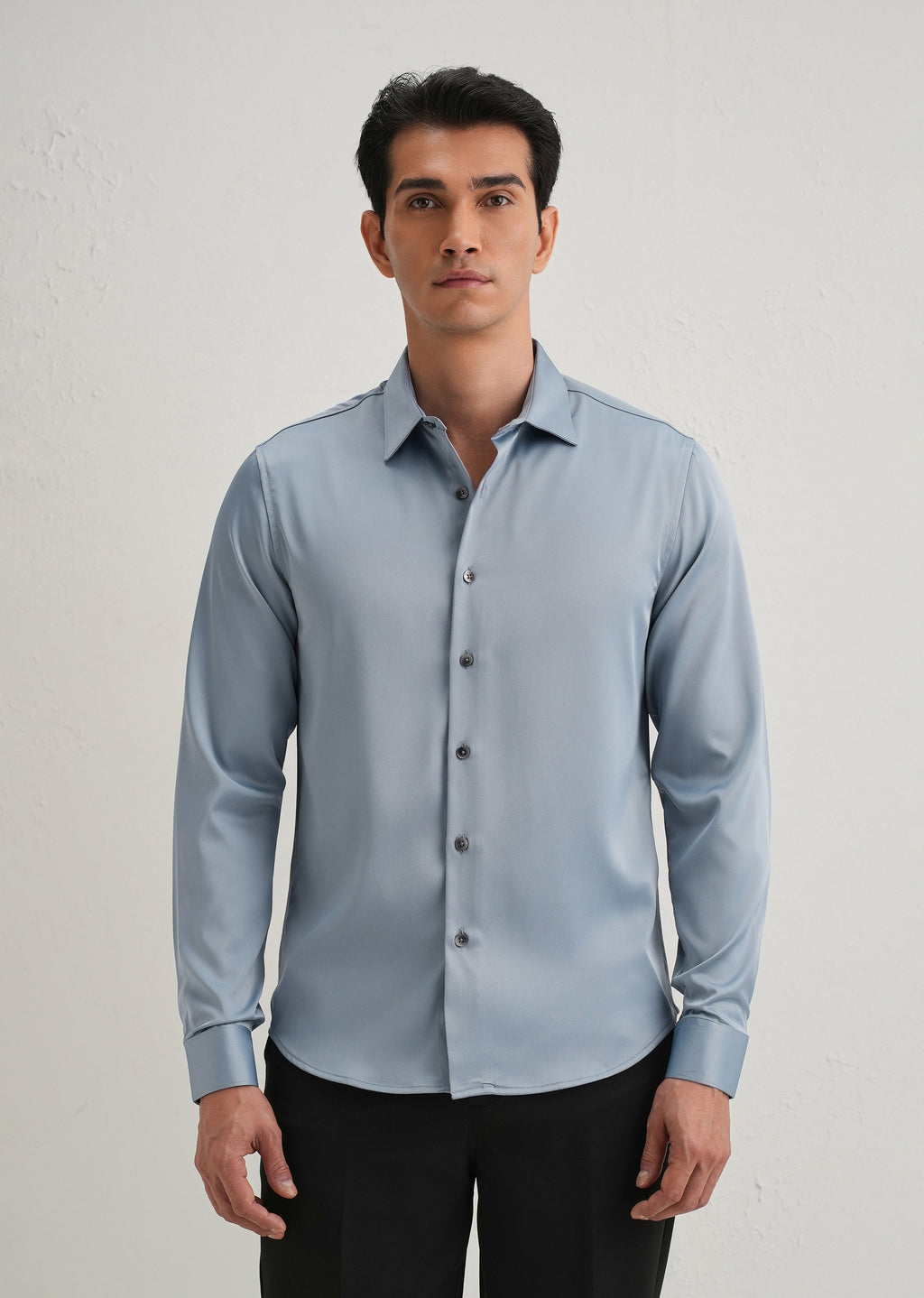 Blue Premium Satin-Finish Plain Shirt