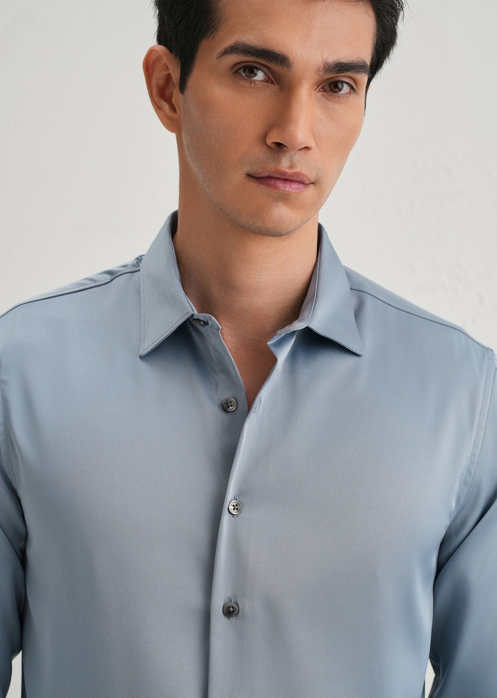 Blue Premium Satin-Finish Plain Shirt
