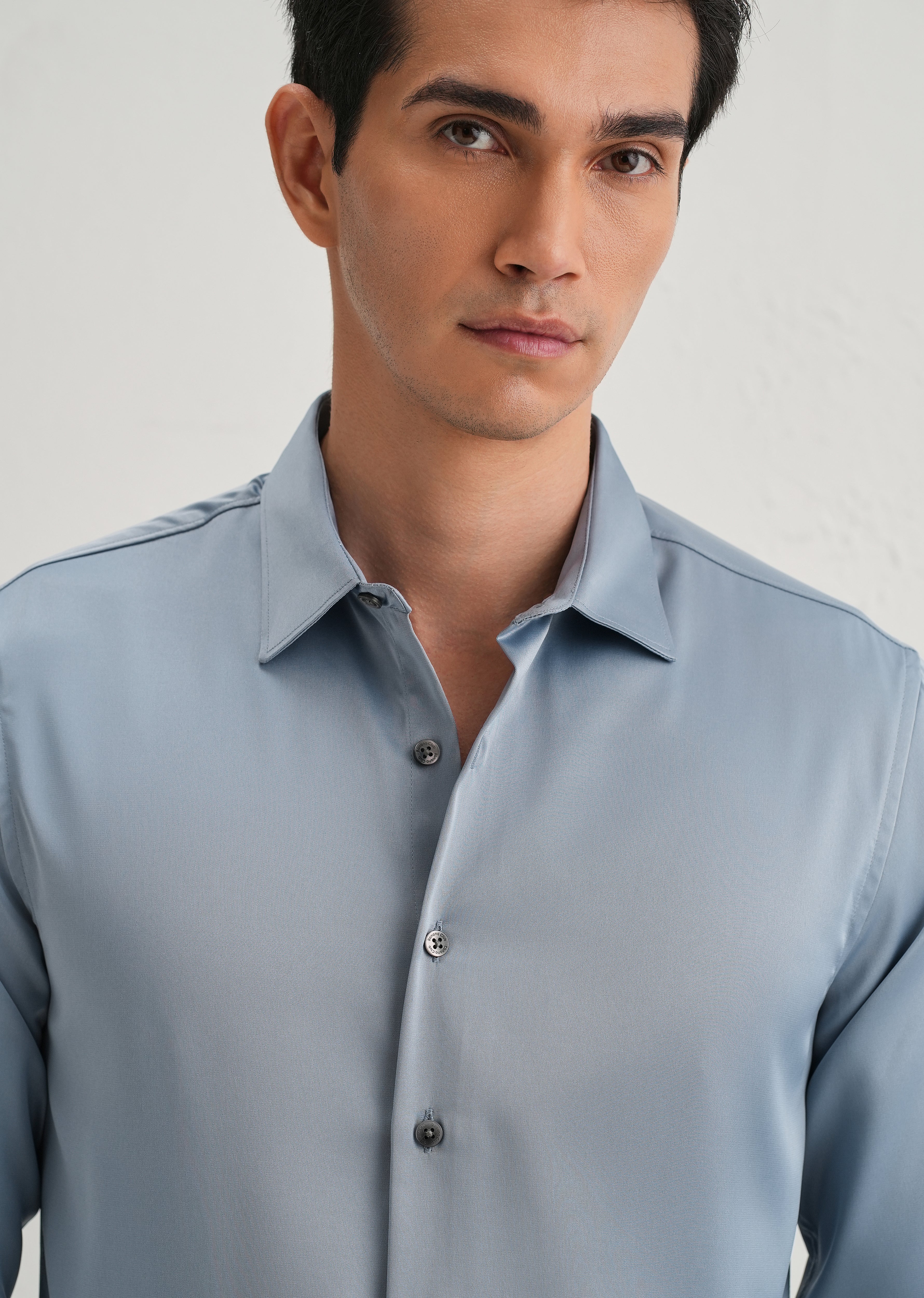Blue Premium Satin-Finish Plain Shirt