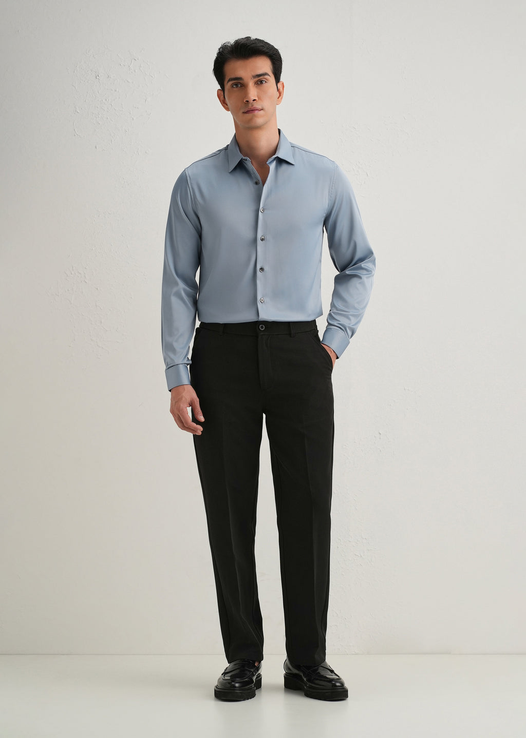 Blue Premium Satin-Finish Plain Shirt