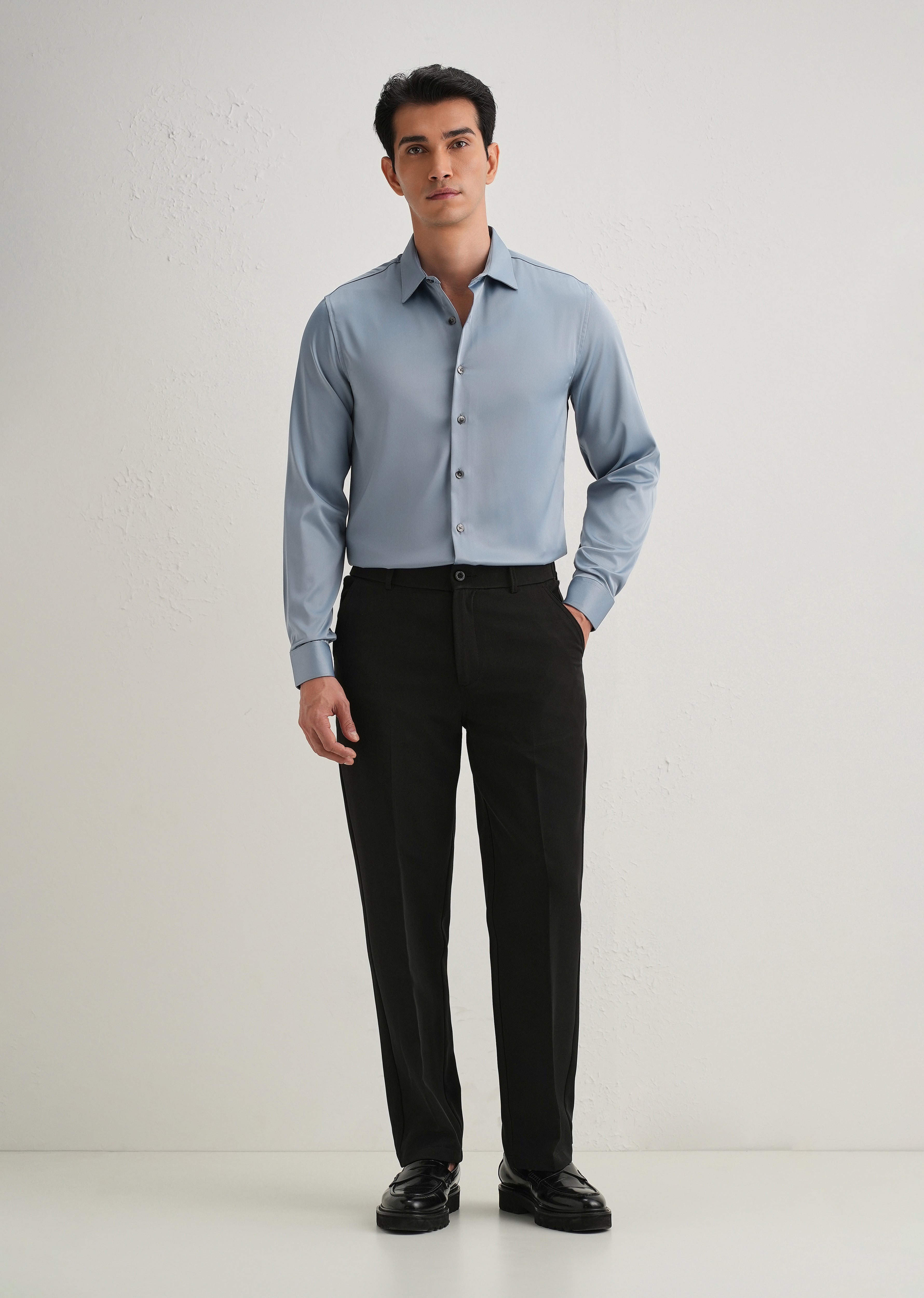 Blue Premium Satin-Finish Plain Shirt
