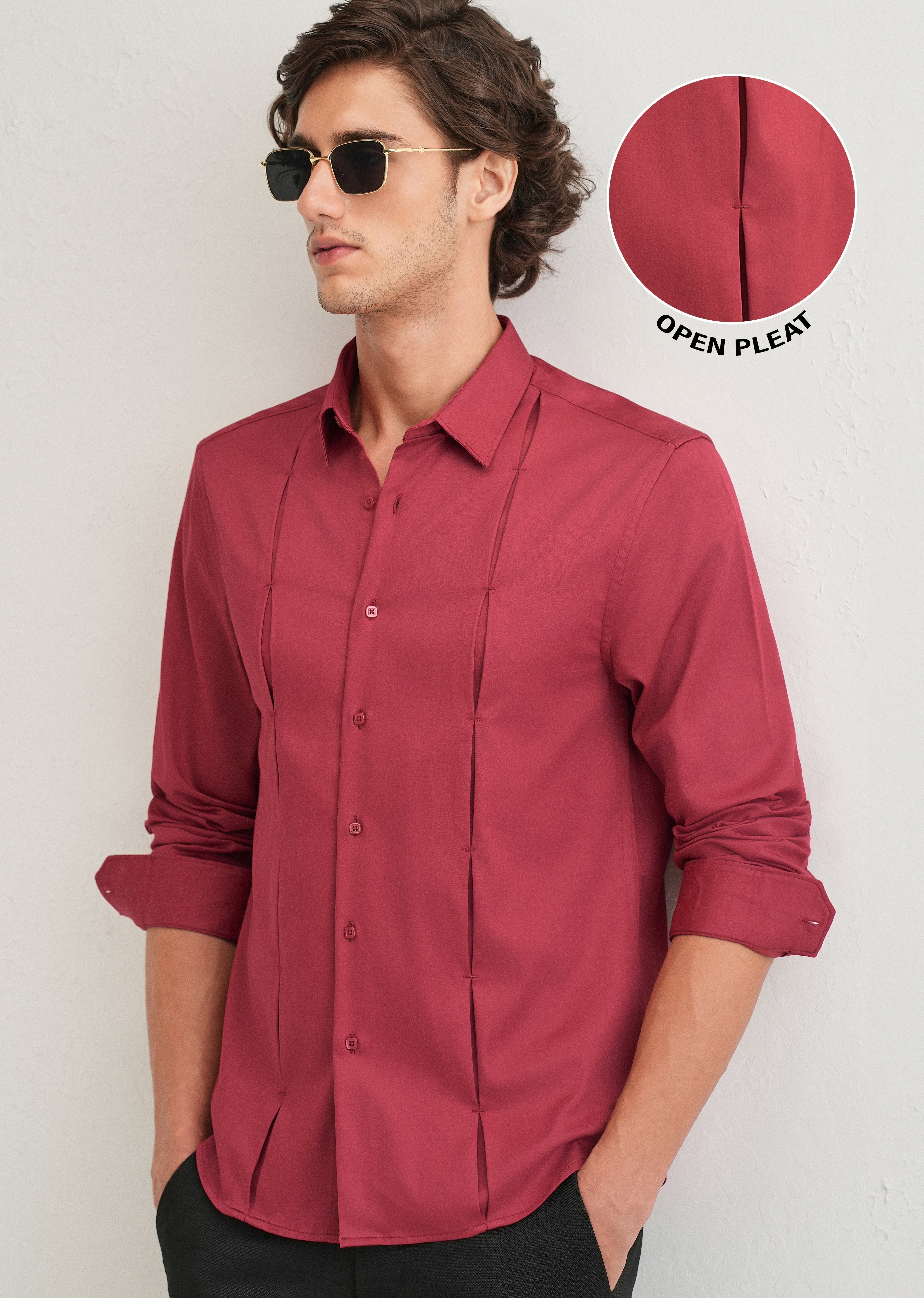 Ruby Red Front Panel Open Pleat Shirt