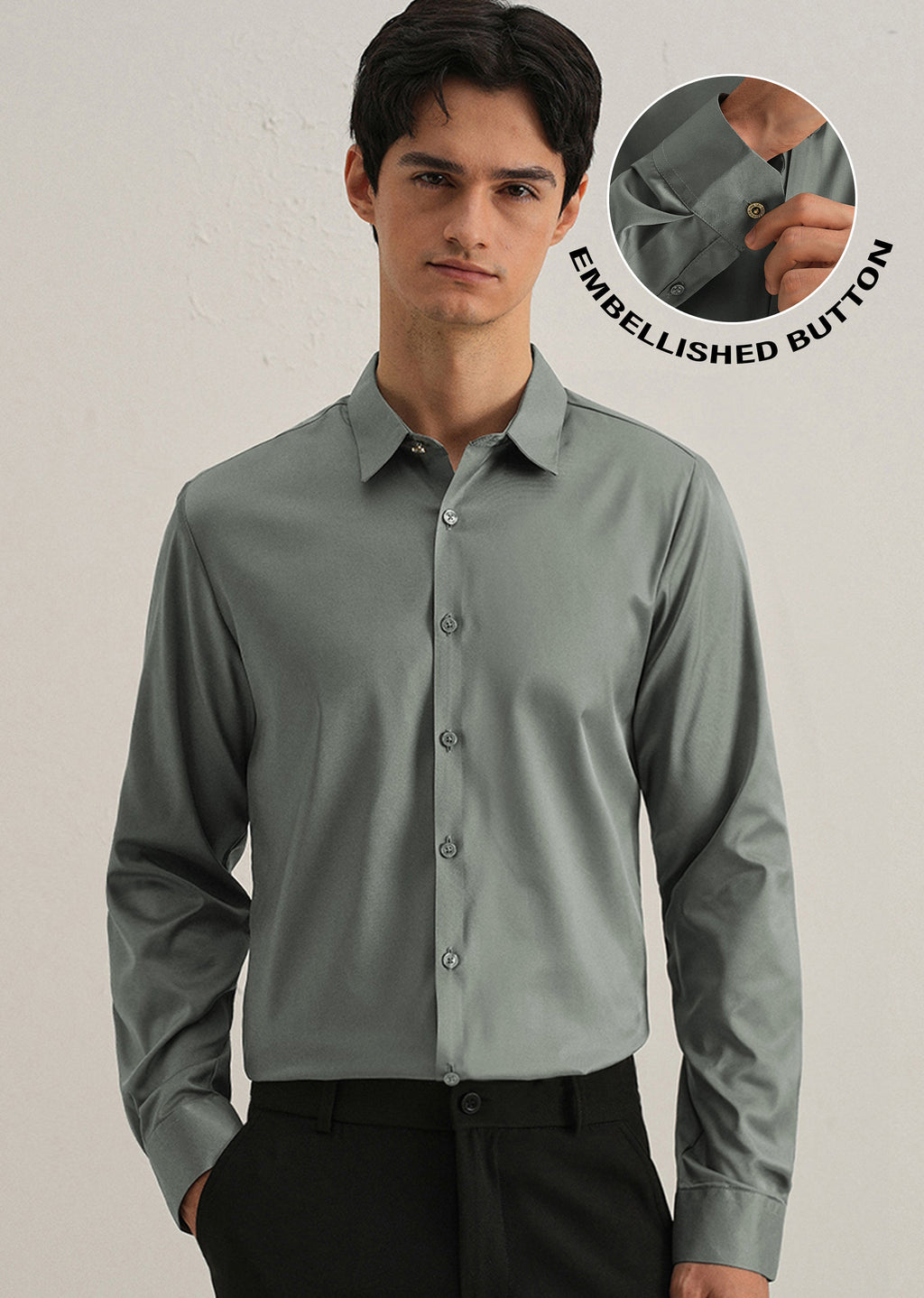 Sage Green Plain Stitchless Placket Shirt