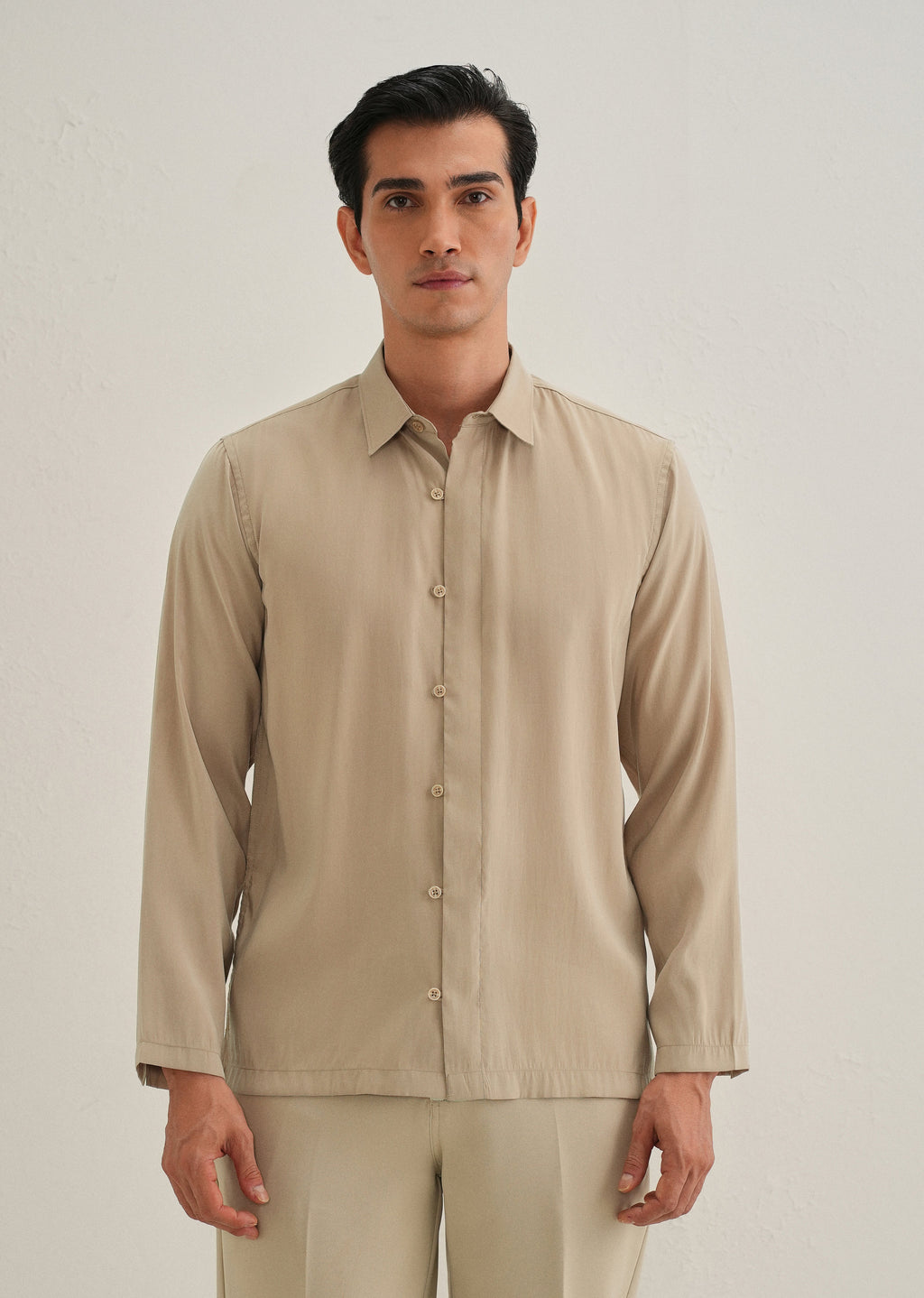 Sand Brown Loop Button-Down Plain Shirt