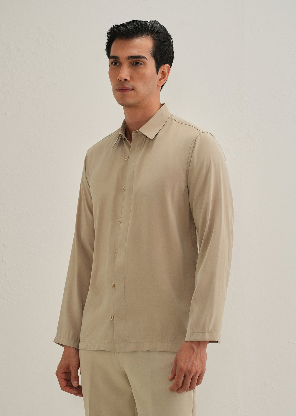 Sand Brown Loop Button-Down Plain Shirt