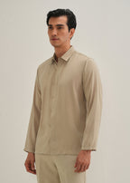Sand Brown Loop Button-Down Plain Shirt