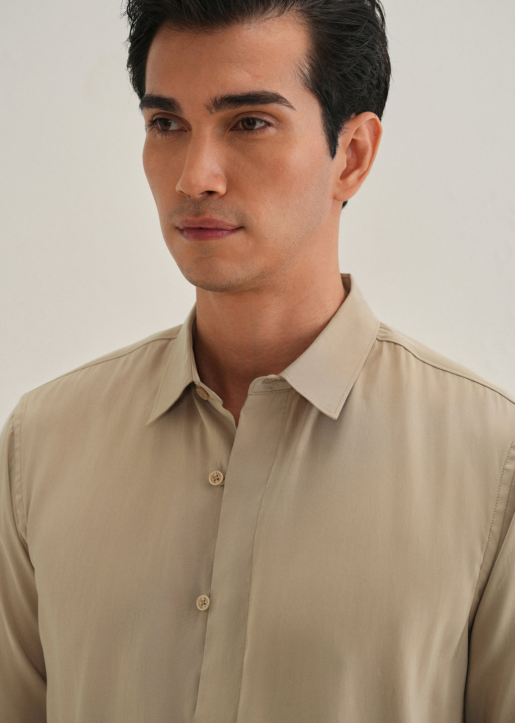 Sand Brown Loop Button-Down Plain Shirt
