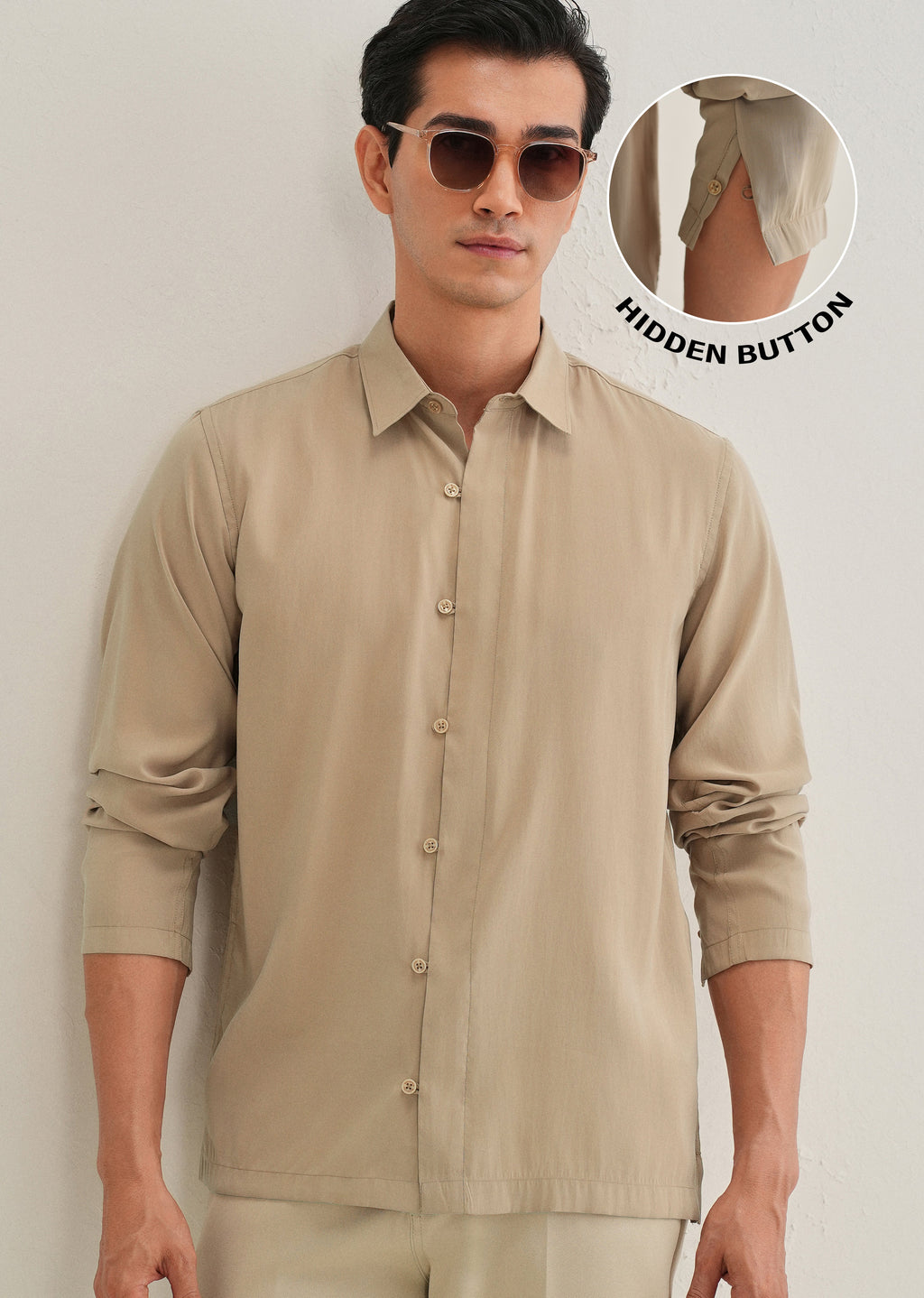 Sand Brown Loop Button-Down Plain Shirt