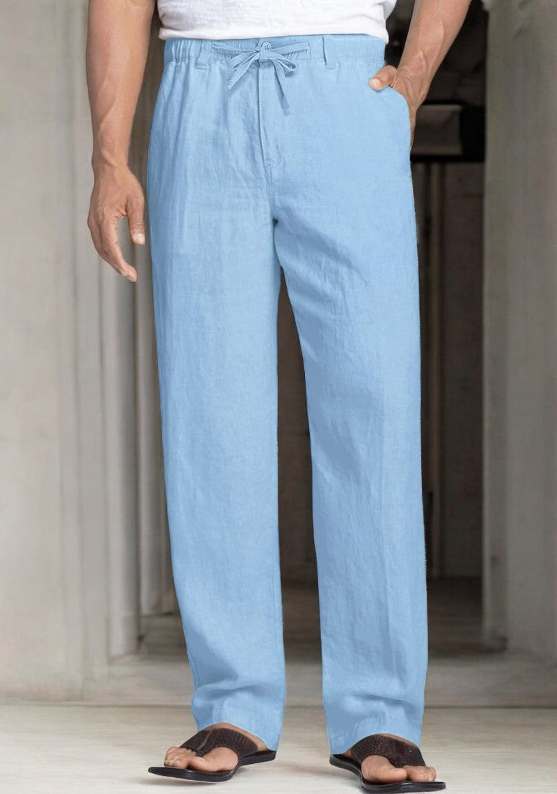Pack of 2 Sky Blue and White , Sky blue Linen Regular Fit Pant-49383