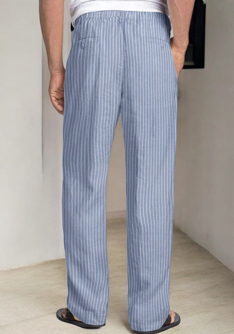 Pack of 2 Sky Blue and White , Sky blue Linen Regular Fit Pant-49383