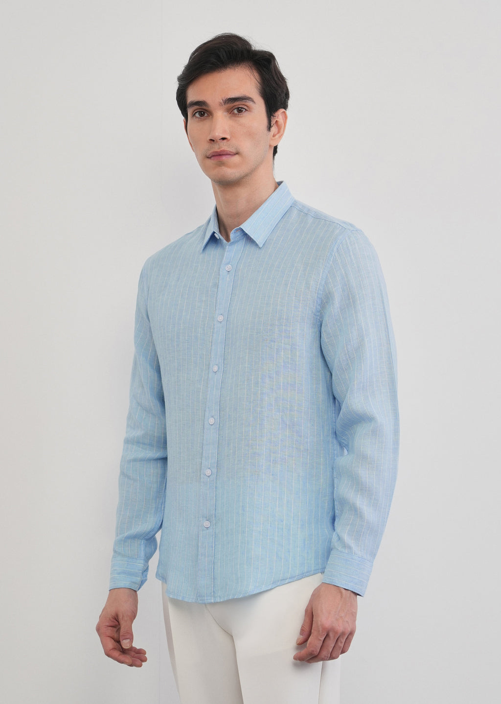 100% Linen Sky Blue Stripe Shirt