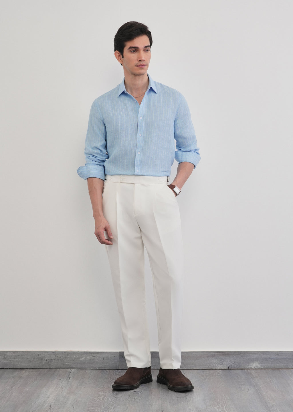 100% Linen Sky Blue Stripe Shirt