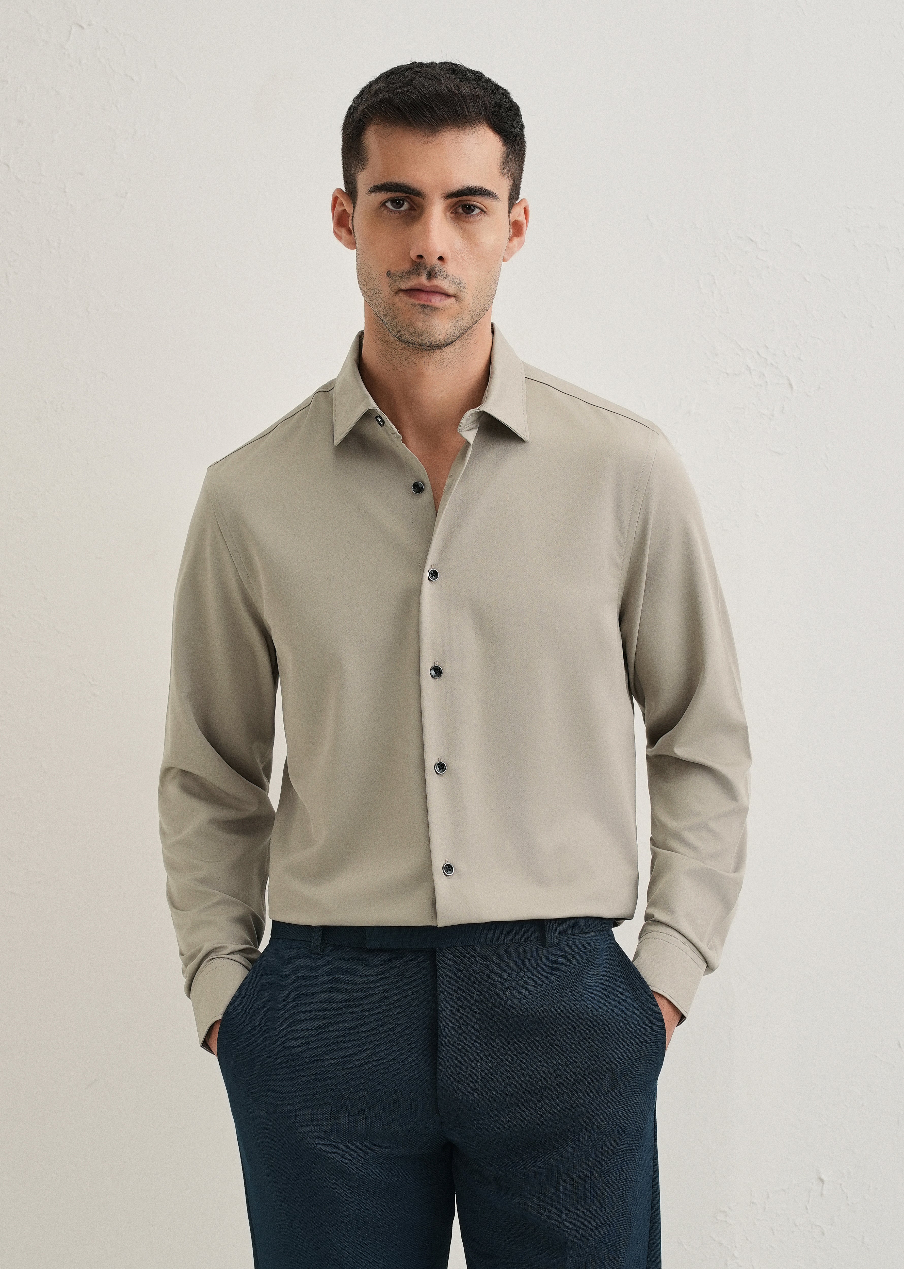 Stone Melange Wrinkle Free Plain Shirt