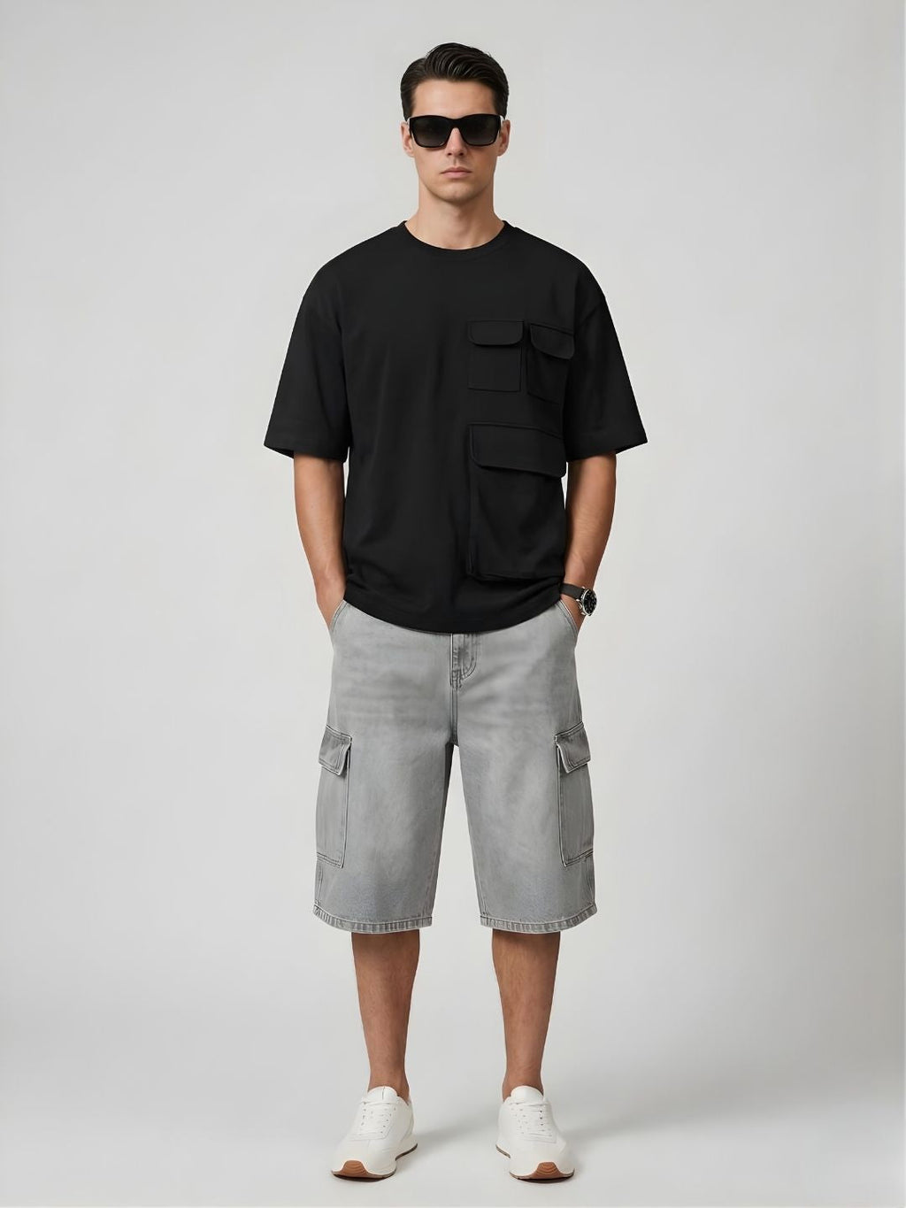 Cargo T-Shirt For Men - Black