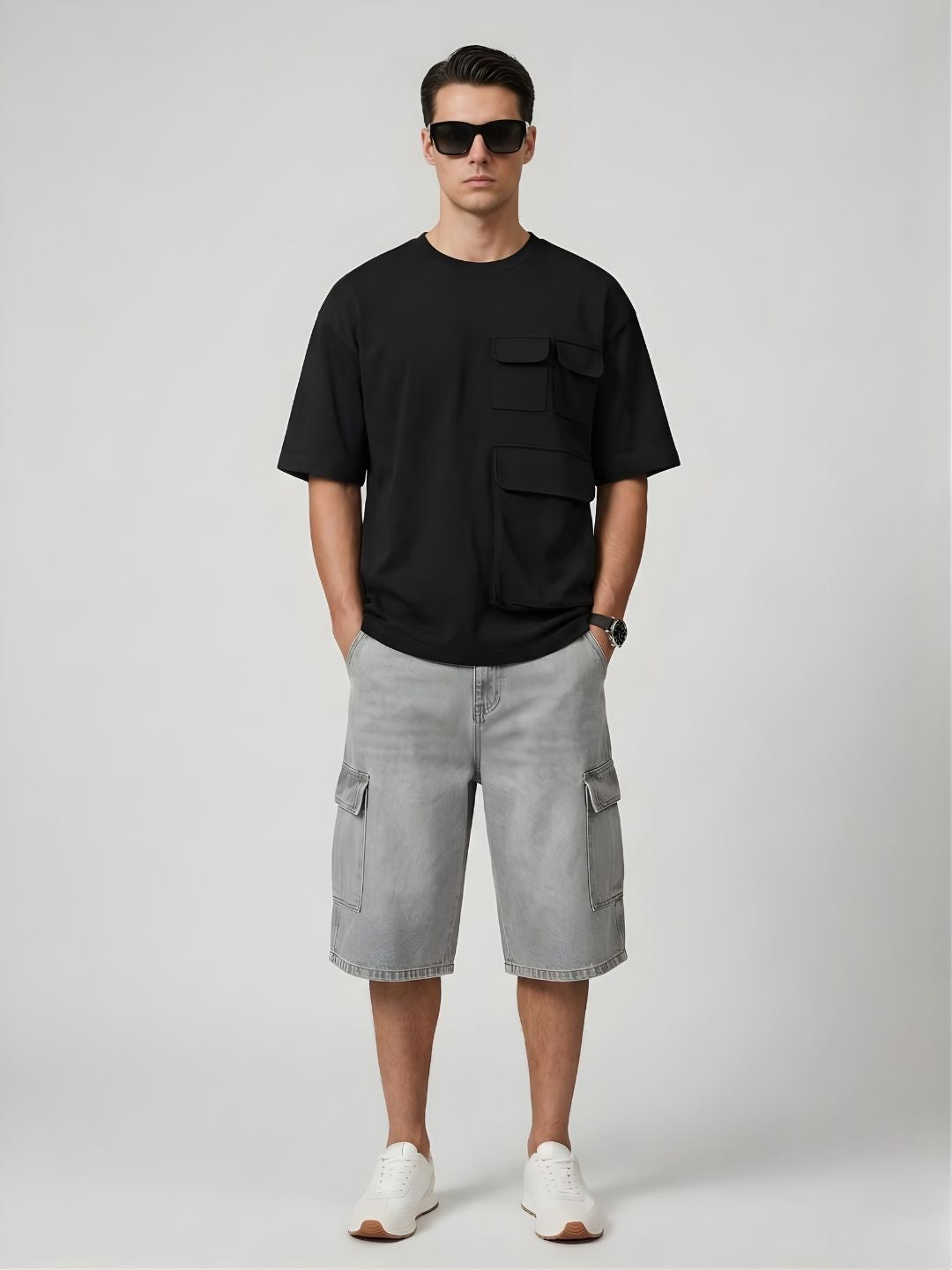 Cargo T-Shirt For Men - Black