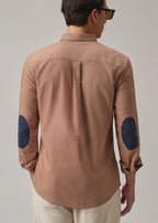 Tan Peach Plain Elbow Patch Oxford Shirt