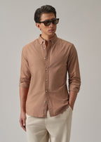 Tan Peach Plain Elbow Patch Oxford Shirt