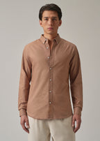 Tan Peach Plain Elbow Patch Oxford Shirt
