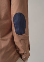 Tan Peach Plain Elbow Patch Oxford Shirt