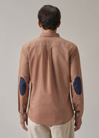 Tan Peach Plain Elbow Patch Oxford Shirt