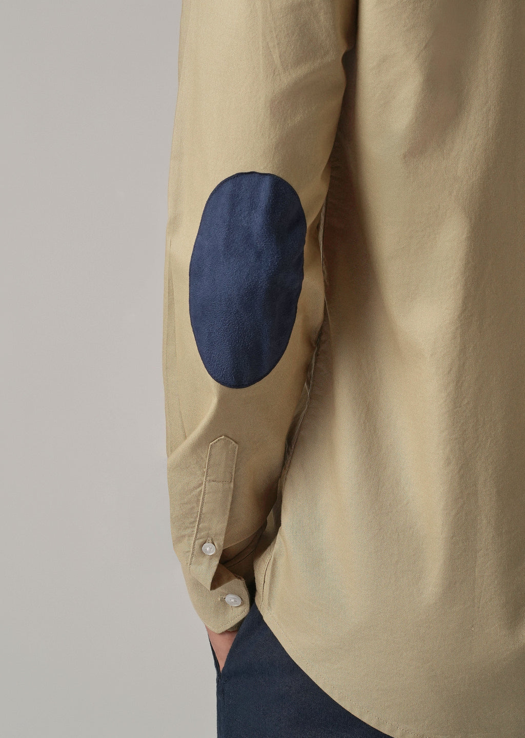 Tan Plain Elbow Patch Oxford Shirt
