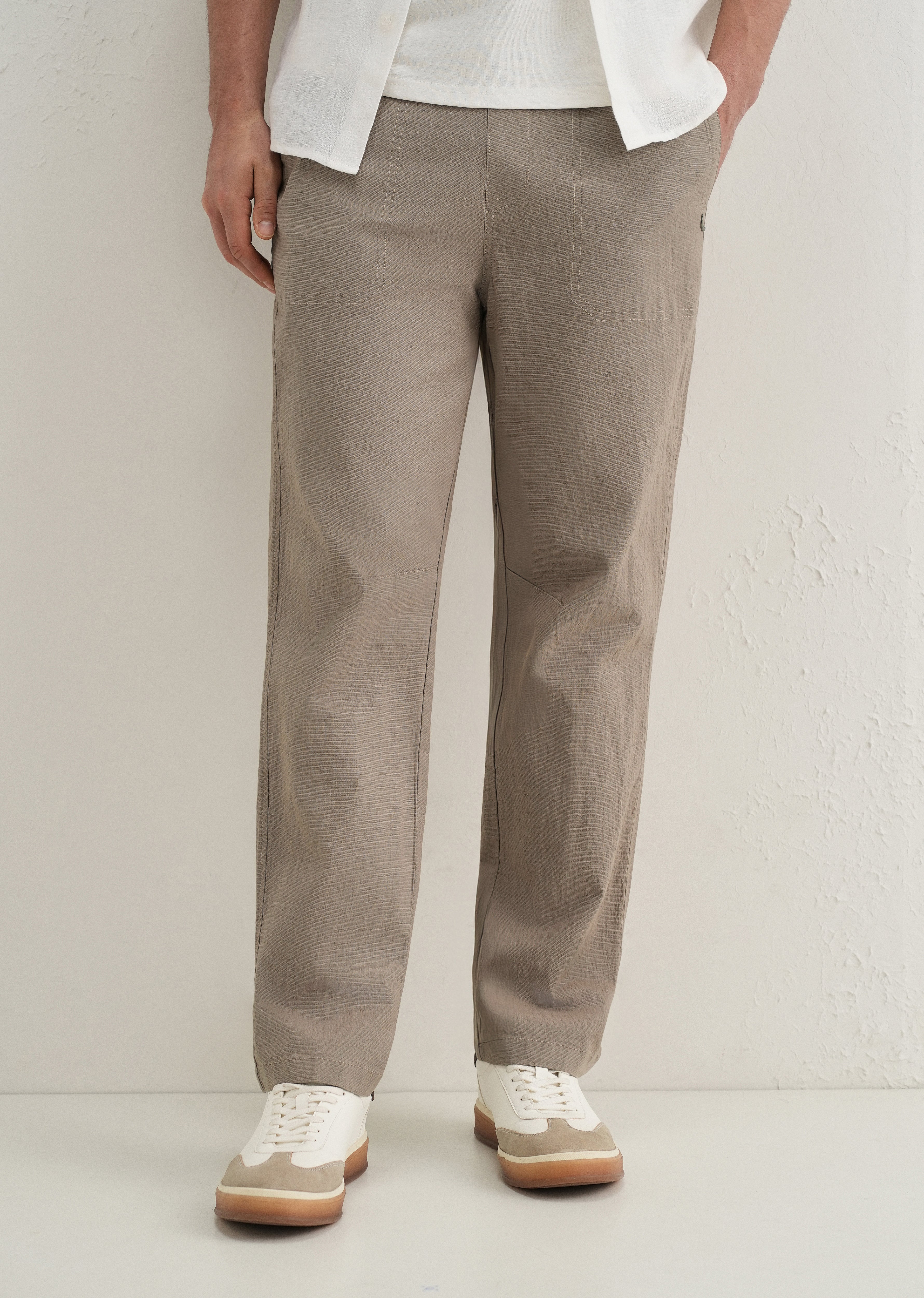 Taupe Drawstring Cotton Linen Pant