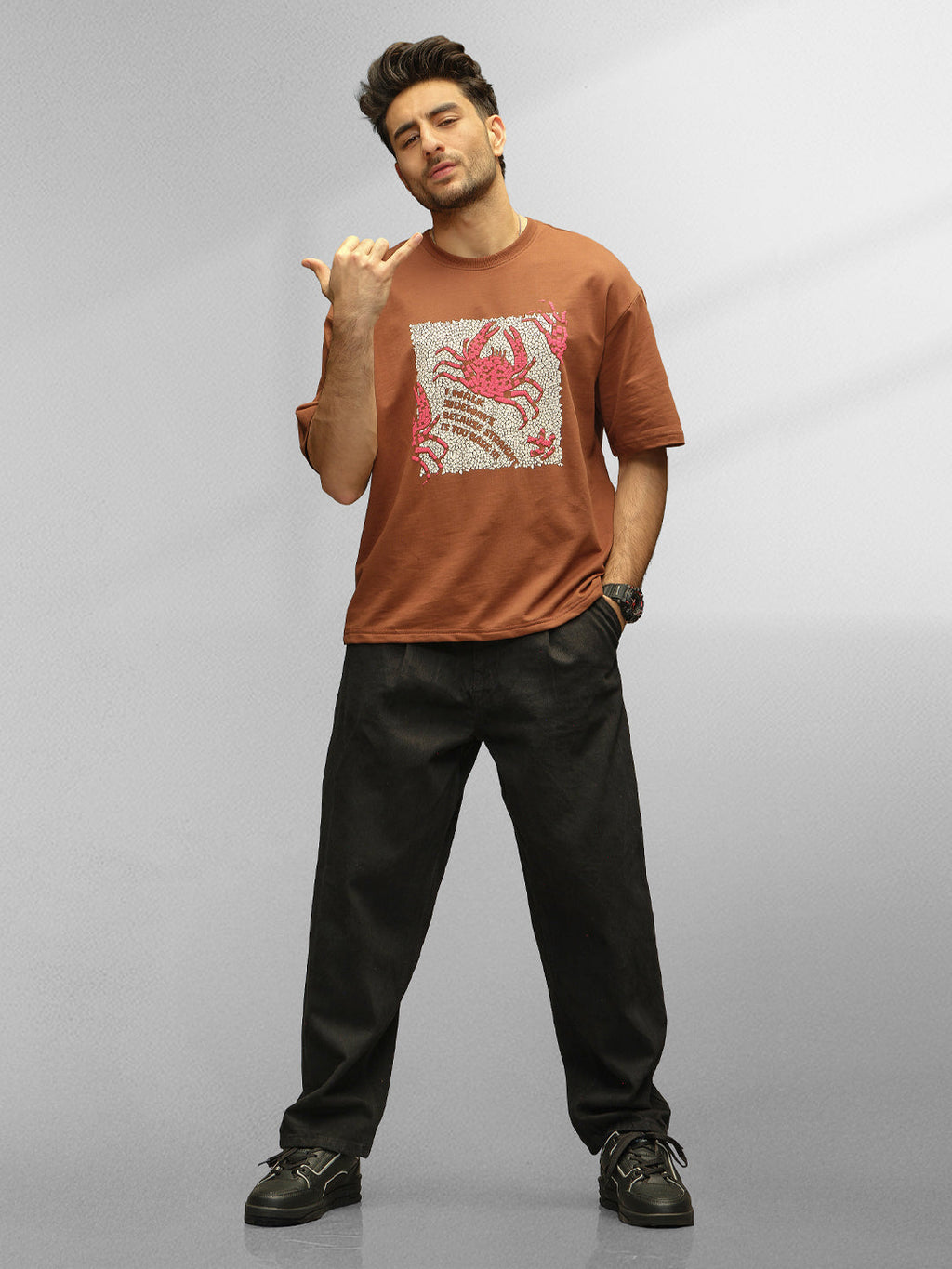 Oversized Fit Puffer Printed T-Shirt | Brown