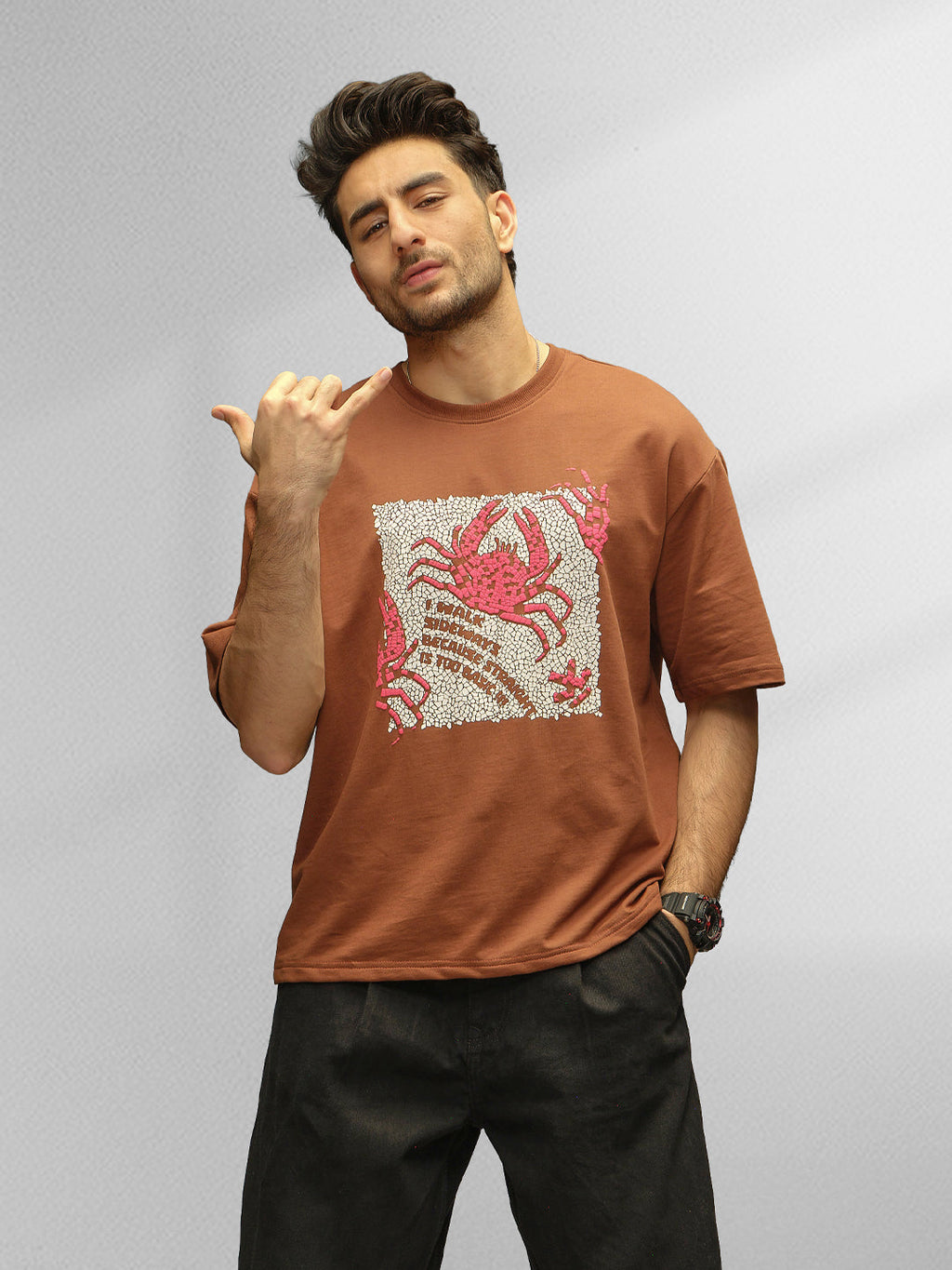 Oversized Fit Puffer Printed T-Shirt | Brown