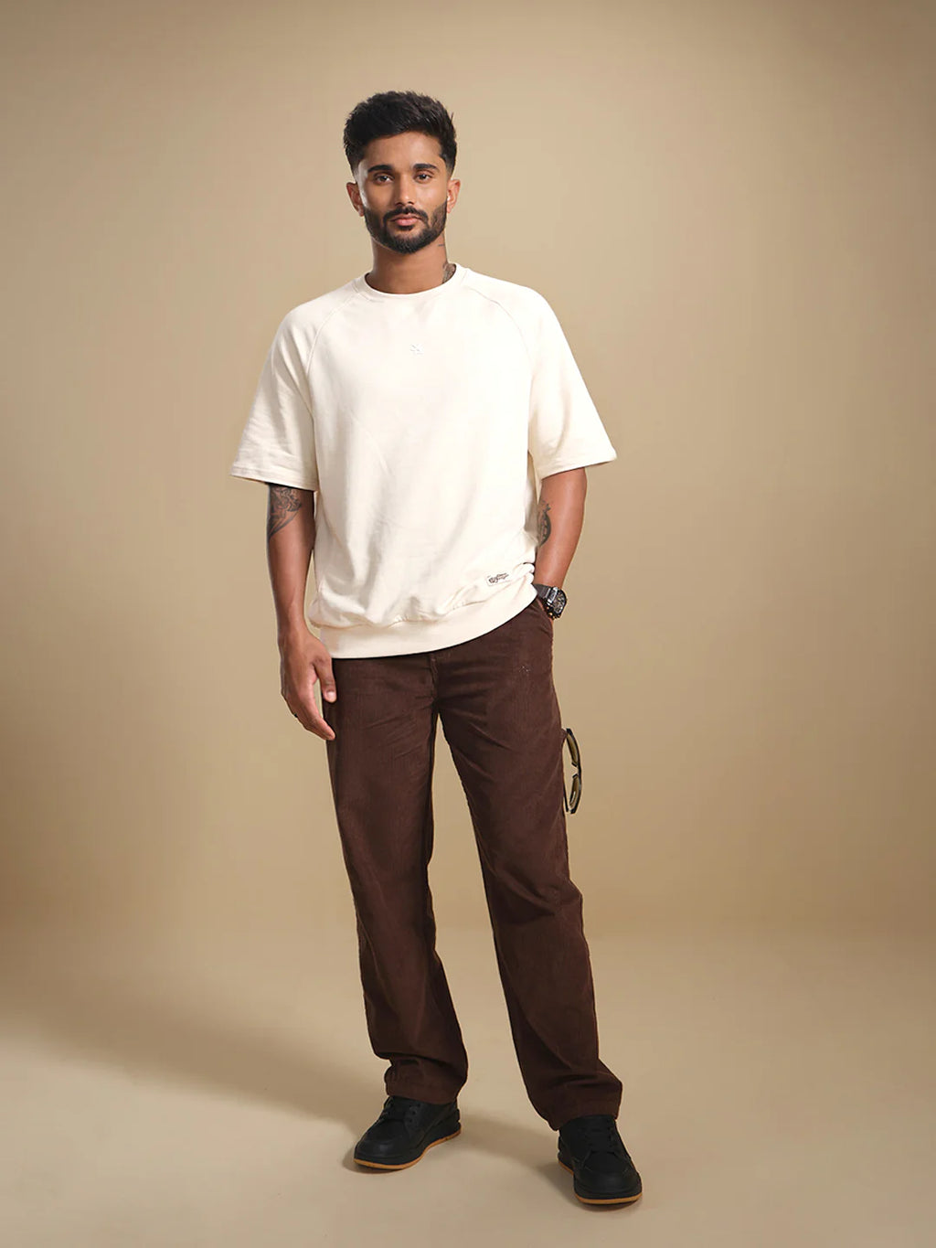 Solid Oversized Crew Neck T-shirt | Beige