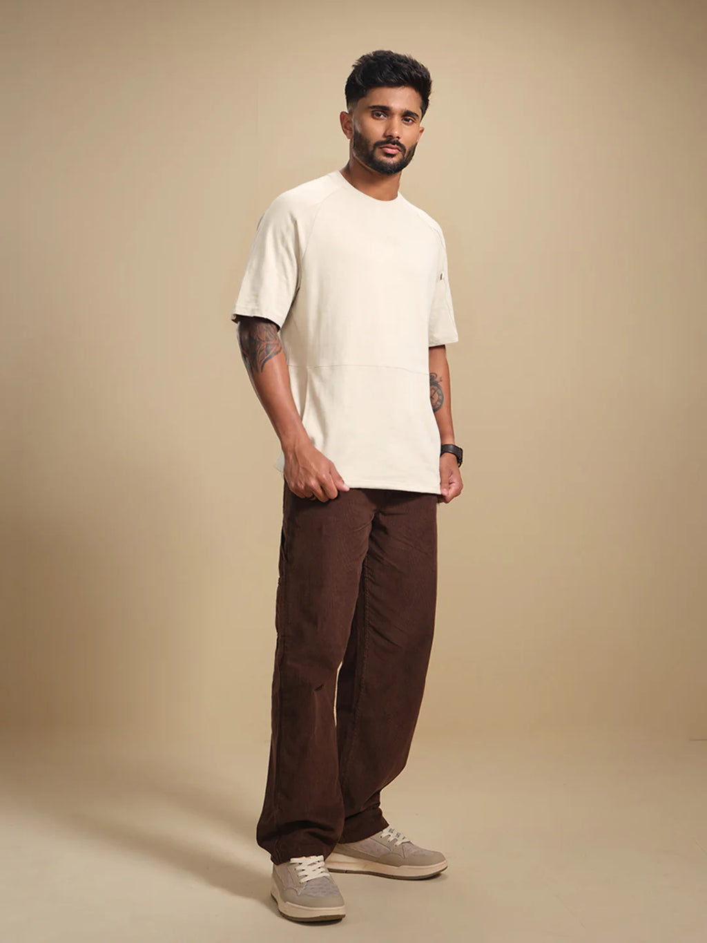 Raglan Sleeve Patch Pocket T-Shirt | Beige