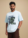 Retro Tv Graphic Printed Oversized Fit Tshirt | Light Blue